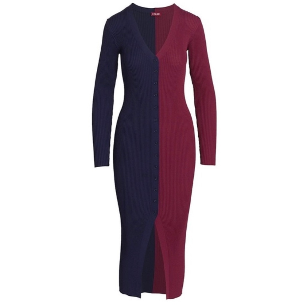 NEW!! STAUD Shoko Colorblock Sweater Dress (Navy Bordeaux)